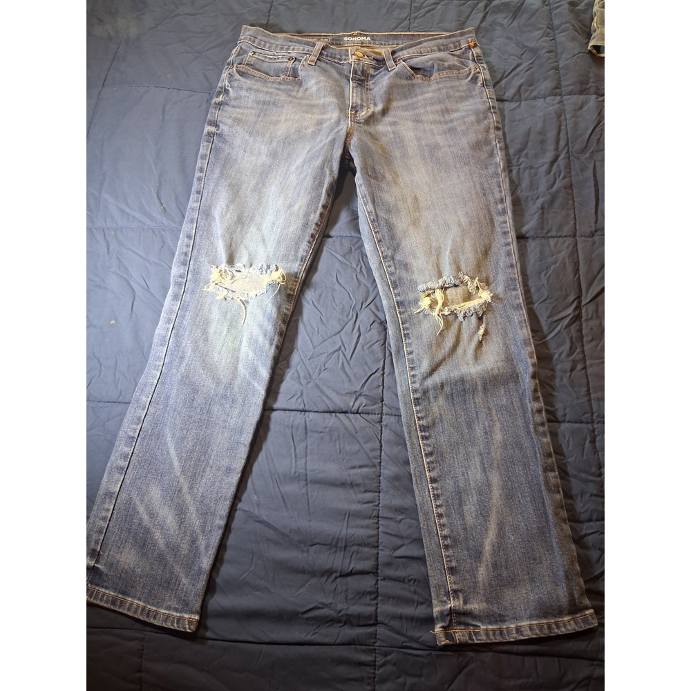 Sonoma Goods For Life Slim Fit Distressed Blue Jeans Mens 36x30 Medium Wash
